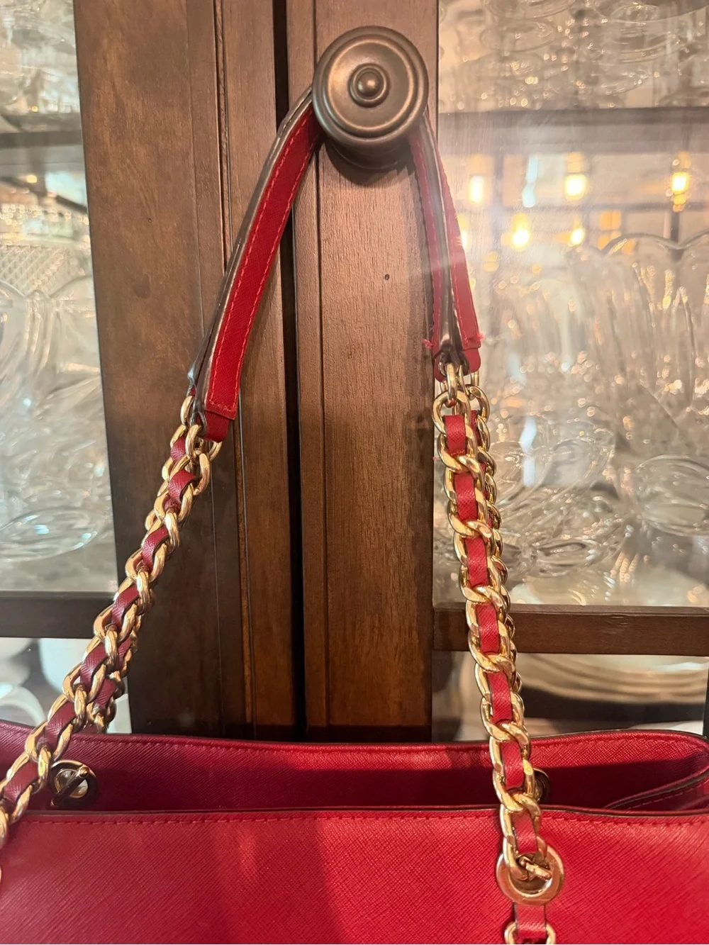 Michael Kors Cherry Susannah Large Saffiano Tote Shoulder Purse